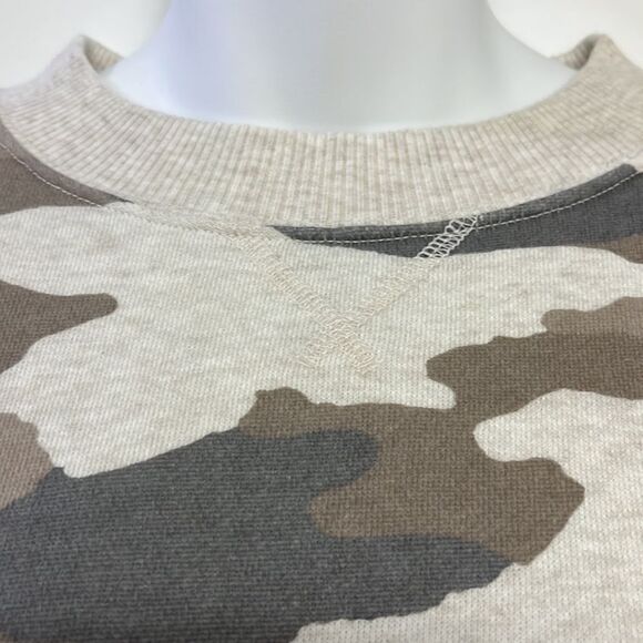 Aerie Tan Camo Crew Neck Mixed Textured Sweatshirt w/ Large Slide Slits- XS - Picture 4 of 16